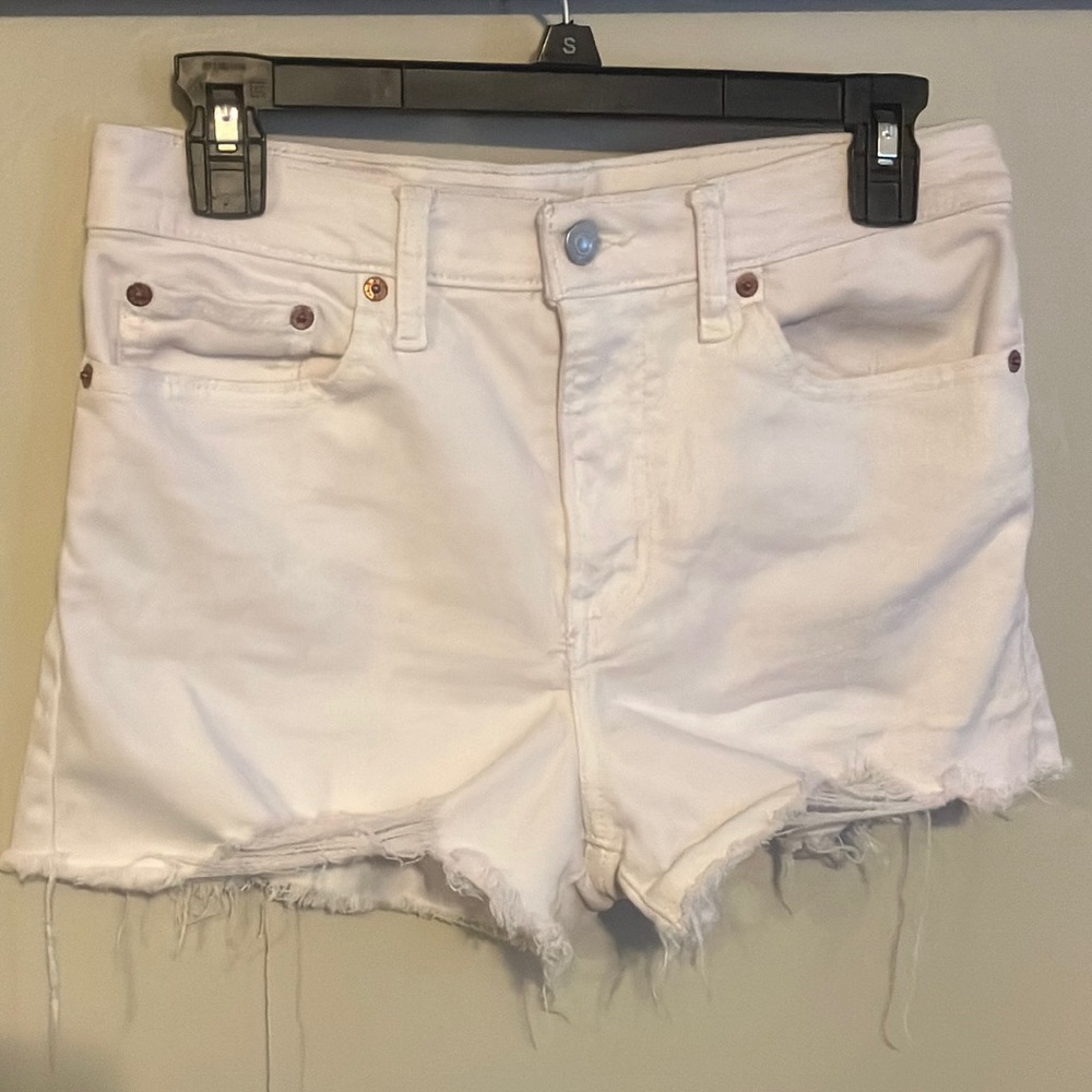 White high rise jean shorts
